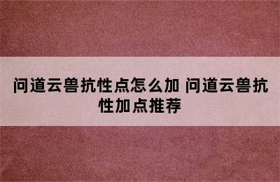 问道云兽抗性点怎么加 问道云兽抗性加点推荐